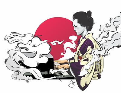 Geisha artwork drawing drawingart geisha graphic design il illustration potrait vector vector