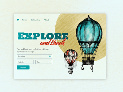 Explore and Book website ballon booking concept design desktop explore post poster design ui vintage website