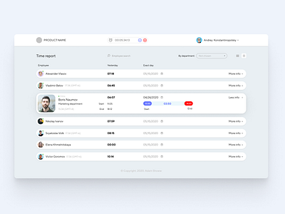 Employee time tracking interface design figma minimal ui ux web