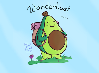 Wanderlust 🏔️ avocado baby backpack chubby creaturedesign creatures cute december exploration flower funny green hug illustration silly superfood wanderlust