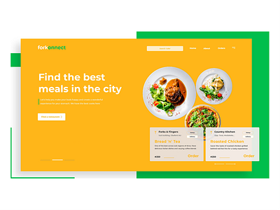 Landing page design concept for a food delivery company