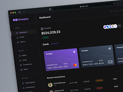 Kreepto - Finance Dashboard Dark Mode