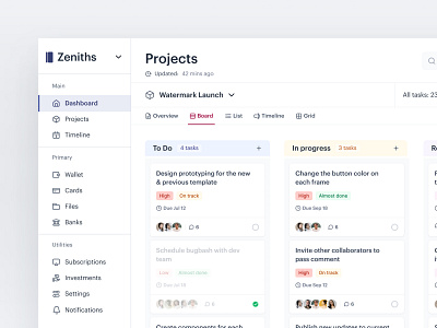 Zenith - Project Board View app collaboration dashboard design landing page ui management menu project project dashboard task task management ui ux