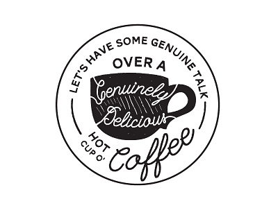 Genuinely delicious coffee v2 icon script stamp texture typography