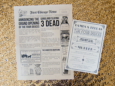 Speakeasy Murder Mystery Print Invitations 1920s art deco gatsby invitation newspaper paper print typography