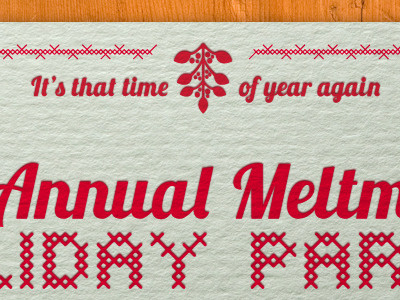 meltmedia Holiday Party christmas holiday letterpress paper red stitching texture thread wood