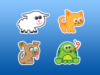 "Sticker" Animals animals app blue brown cat dog farm frog green icons kids orange sheep sticker white