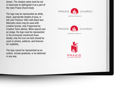 Praxis Church book guide layout logo red style