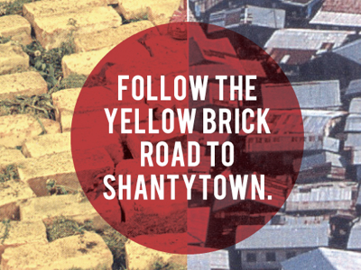 yellow brick road blue brick buildings comparison photography red typography yellow