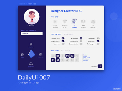 Graphic Designer creator, an RPG which will never happen dailyui 007 ipad menu rpg settings ui ui ux