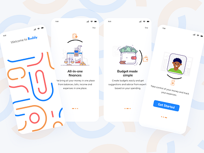 Onboarding screens for buddy design onboarding productdesign ui ux