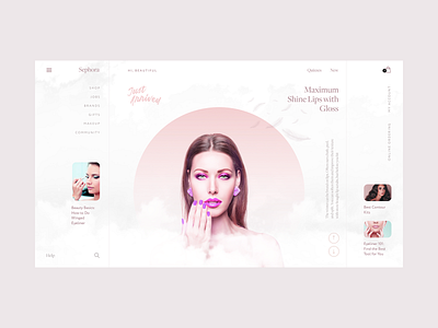 Sephora beauty clean design ecommerce fashion girl hands interace lips main page makeup minimal product screen shop webdesign white