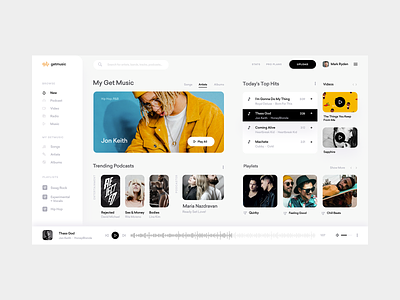 Online Music Streaming Service UI app apple music artist clean dashboard music player songs spotify white