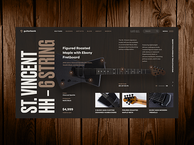 Guitar Shop bass cart dark design ecommerce fender guitar music product card shop sound store string tuner ui vintage web wood