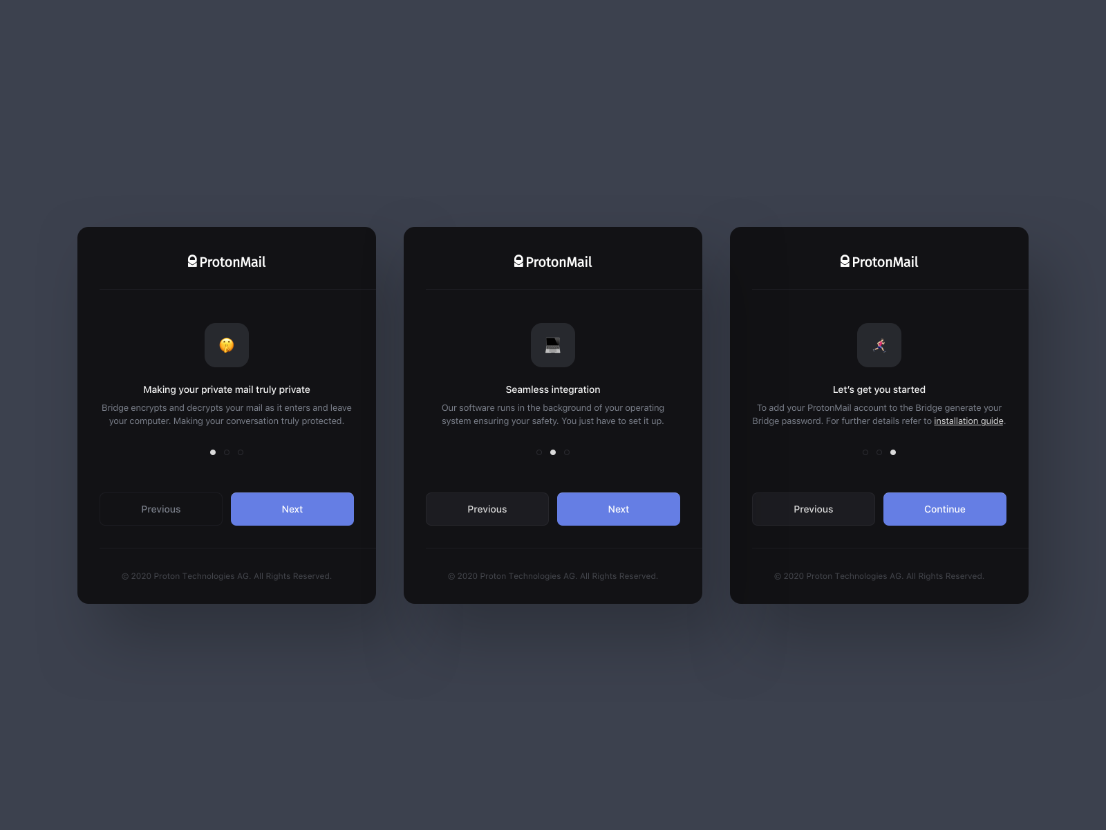 Protonmail bridge onboarding by przemek kowal on dribbble