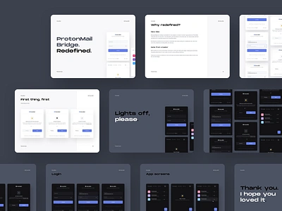 ProtonMail Bridge Presentation account app dark deck definition explanation light minimal modern more one pitch presentation presentation design presentation template screens thing ui ux work