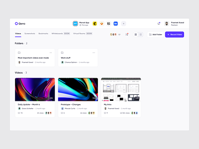Qerra – Dashboard & Actions 🚀 actions add comment create dashboard folders hover list members minimal multi select player remote share tabs team ui user ux video