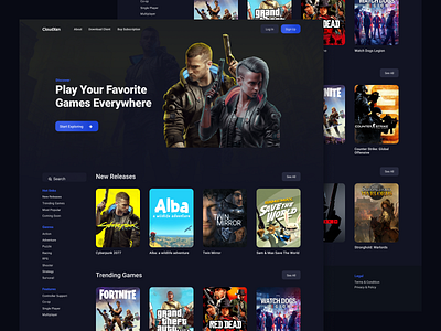 Cloud Gaming Service cloud gaming landing page ui web design