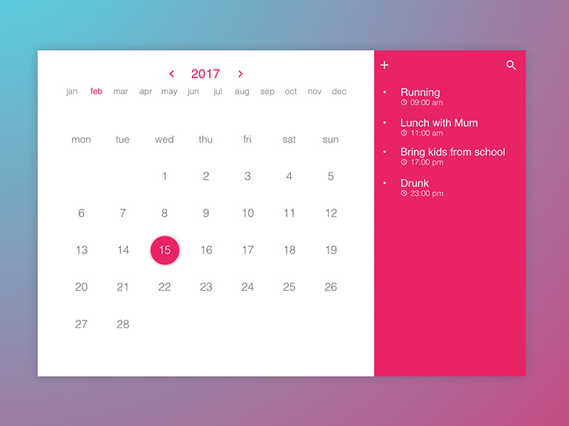 Calendar - DailyUI 038 by Daniel Smertin on Dribbble