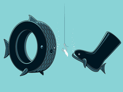 Ocean's Outcasts boot fishing glennz illustration illustrator tee tshirt tyre vector