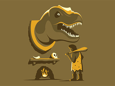 Above The Mantelpiece caveman glenn jones glennz illustration illustrator t rex t shirt vector