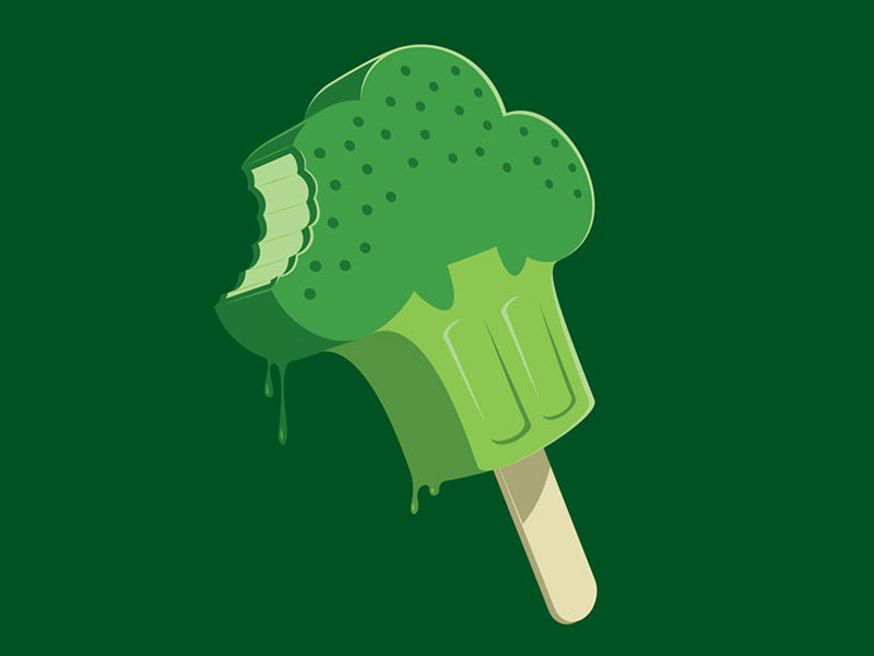 Healthy Alternative t-shirt ice cream veges illustration. broccoli illustrator vector glenn jones glennz