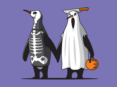 Black & White Theme glenn halloween illustration illustrator penguin tshirt vector