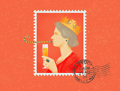 THE QUEEN'S TOAST cheers crown digital art digital illustration drink elizabeth england illustration illustration art illustration digital illustrator photoshop portrait portrait illustration queen stamp toast