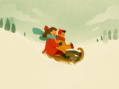 THROUGH THE SNOW christmas digital art digital illustration illustration illustration art illustration digital illustrator kids photoshop portrait sledding snow winter winter scene xmas