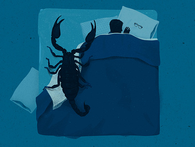 scorpion animal arachnid bed bedroom blue conceptual digital art digital illustration fear illustration illustration art illustration digital illustrator insomnia phobia photoshop portrait scorpion sleep sleeping