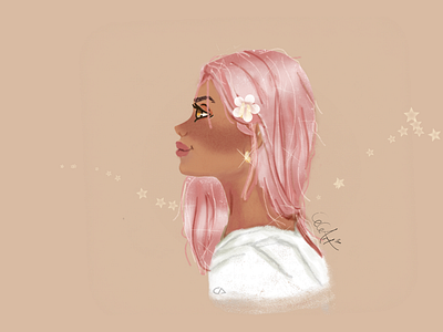 Digital Art Character Design: Woman with Pink Hair