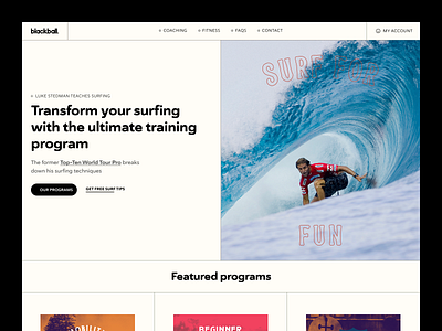 Blackball — Ultimate Surf Training Program design education header hero interaction design interface minimalist surfing ui user experience ux web webflow website design