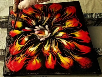 A fire pour with reverse dip acrylic painting art artwork dirty pouring fire fluid acrylic fluid art fluid pouring fluids illustration paintings