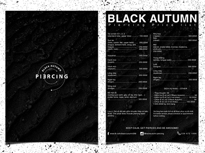 Black Autumn Piercing pricelist branding design typography