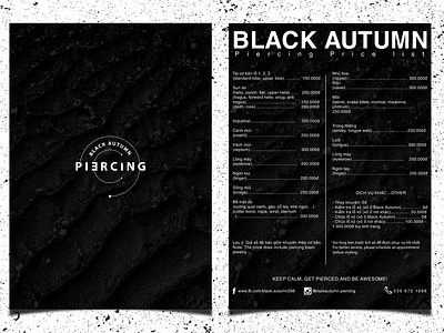 Black Autumn Piercing pricelist