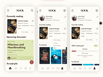 Nook App app design appdesign book figma mobile reader share ui uiux