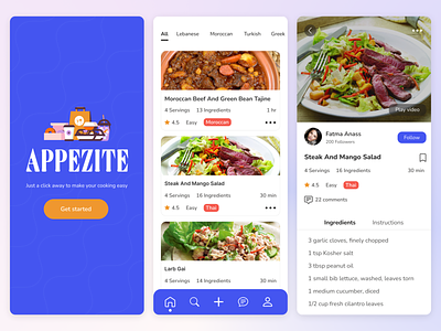 Appezite - Home & Recipe Page app design food home recipe ui uiux