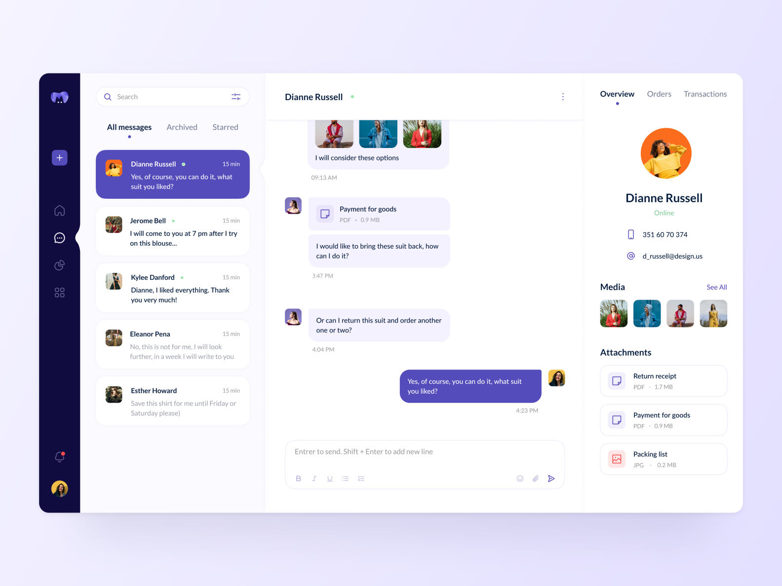 Message dashboard by Egor Bush for Voit Team on Dribbble