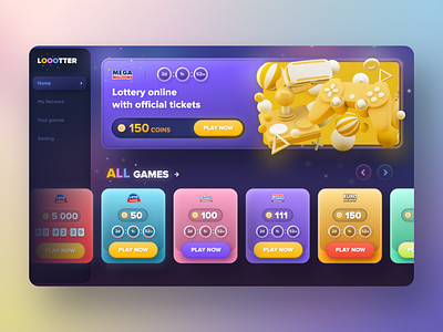 Lottery online - Web App 🎰 3d app colors gambling graphic design lottery multicolors ui ux web