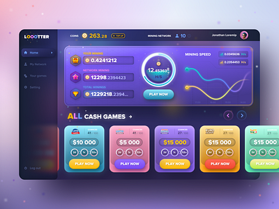 Crypto mining Lottery online - Web App Dashboard 1 3d app casino colors dashboard design fresh gambling graphic design illustration logo lottery multicolors ui ux