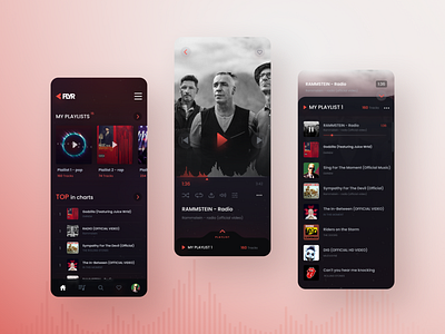 PLYR 🎜 Music Player - Mobile app android app apple concept dark mobile multicolors music play player player online playlist premium prototype red ui