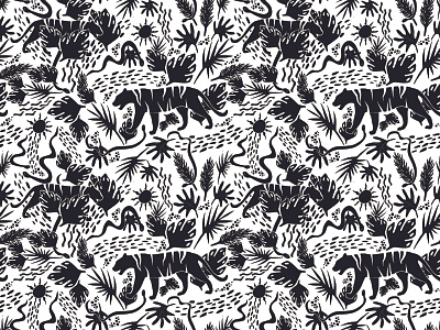 Jungle Cats, Black & White | Pattern