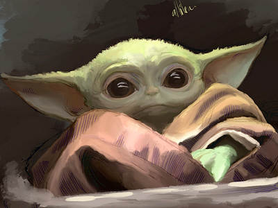 Baby Yoda art character drawing illustration painting poster print sketch