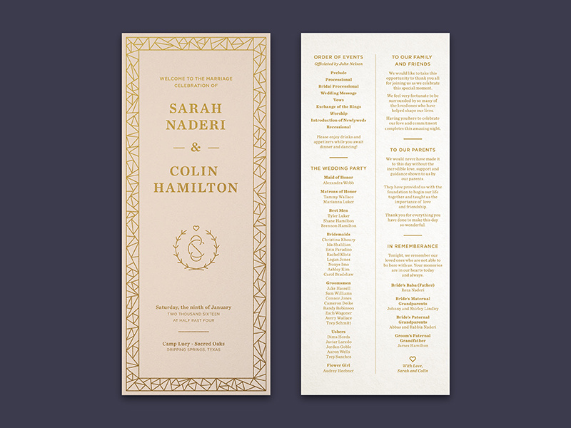 Sarah & Colin Wedding Program by Daniel Seong on Dribbble