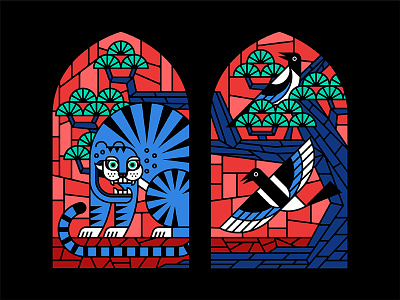 Preacher Stained Glass '17 bird korea magpie pine stained glass tiger