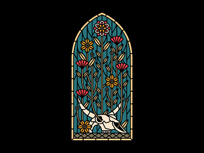 Preacher Stained Glass '18 flower illustration long horn skull stained glass texas
