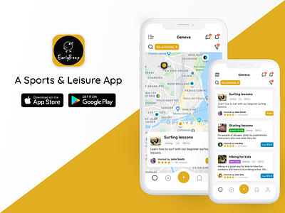 EarlyBeep - A Sports and Leisure App activities app booking leisure lessons list location map mobile pins product design sport