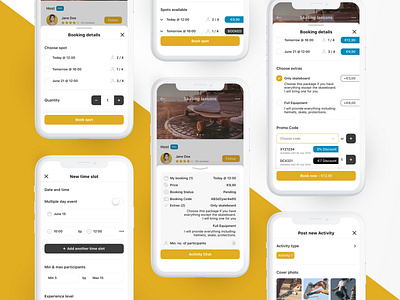 EarlyBeep - The booking flow activities app booking description details lessons mobile post activity product design promo code slot time
