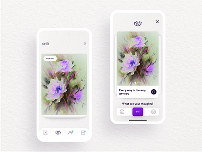 Artik - The Community App for Artists app art critique artist community consumer app designer feed feedback flip card mobile mobile app product product design slider