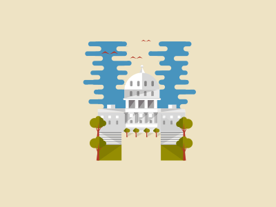 H./ birds building capital hill color dc geometry grass shapes sky trees typography washington